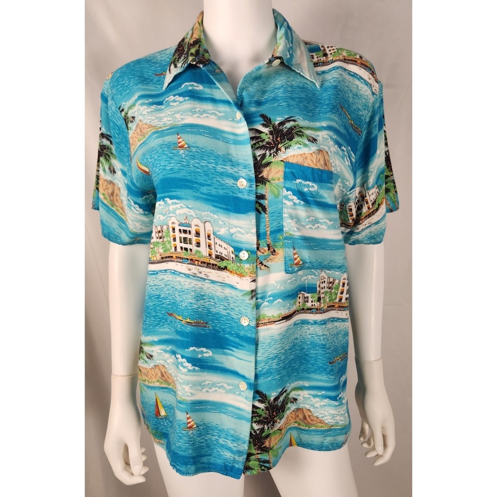 90s Hawaiian Button Up Shirt Campshirt/Aloha/Coconutgirl/Surf/Tropics Womens M